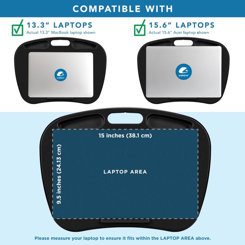 LAPGEAR MyDesk Lap Desk with Device Ledge and Phone Holder - Black - Fits up to 15.6 Inch Laptops - Style No. 44448 - Image 3